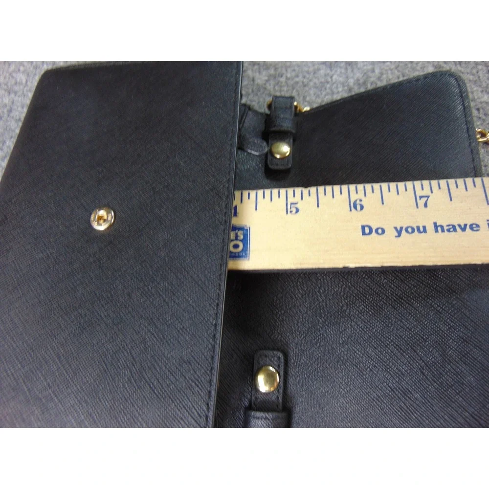 Michael Kors Crossbody Wallet Bag‎ Black Saffiano Gold Chain Designer Minimalist
